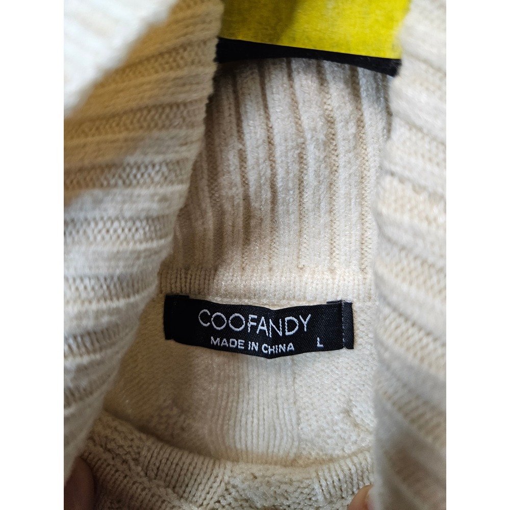 Coofandy Mens Cream Cable Knit Turtleneck Sweater Size L Off White Pullover - Picture 4 of 5